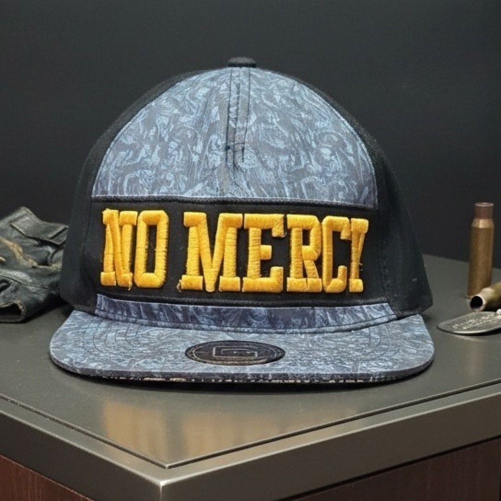 MG Fashions No Mercy Snapback Hat Black Grey Yellow Embroidered Cotton Cap